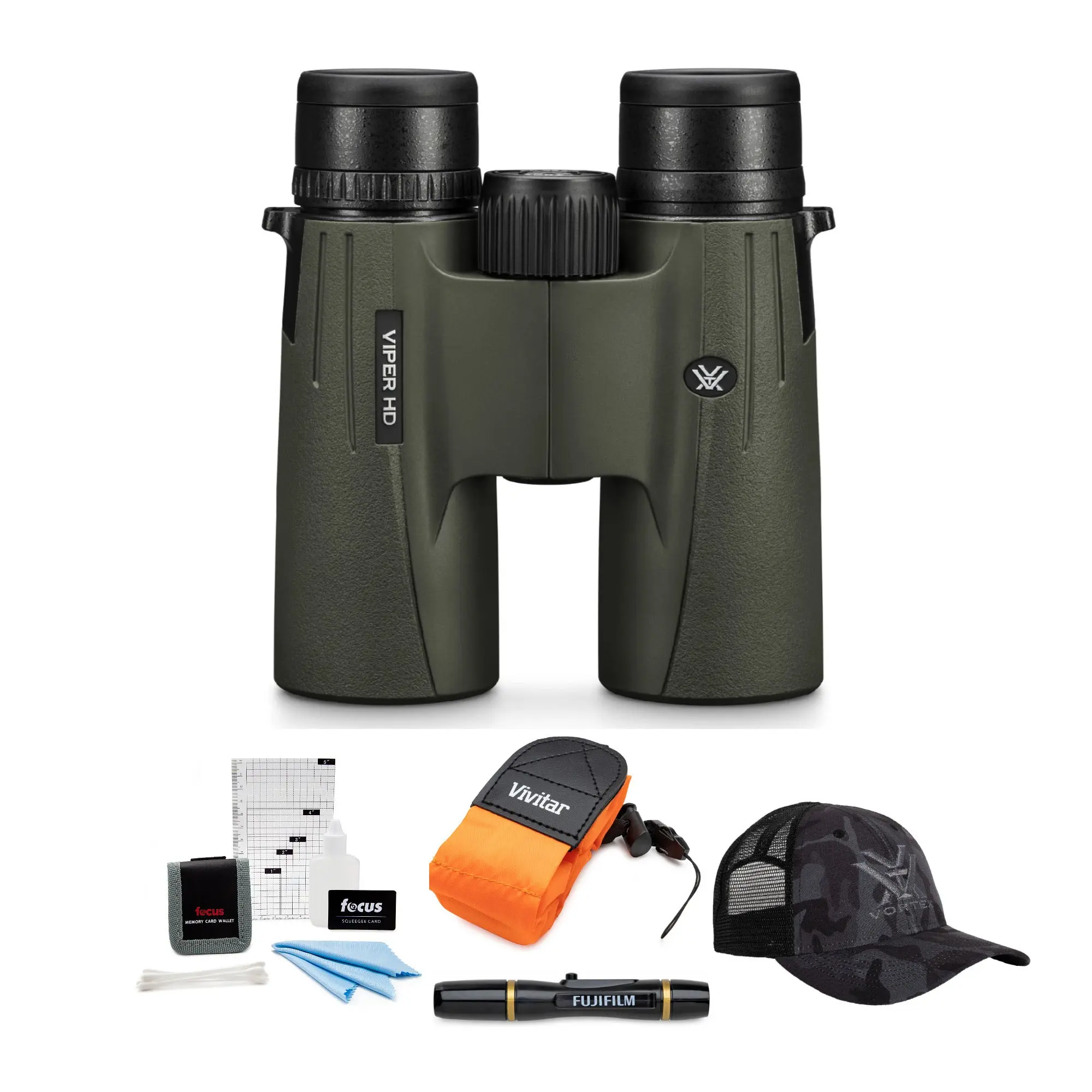 Vortex 10x42 Viper HD Roof Prism Binoculars with Foam Float Strap and Accessory Bundle, Rubber, Corrosion Resistant, Durable Housing, Slip Resistant, Outdoor Hunting, 10X42mm, Dawn And Dusk Hours