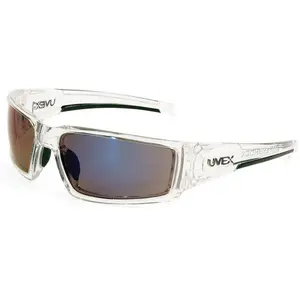 Uvex Hypershock Safety Glasses Clear Ice Frame with Blue Mirror Lenses