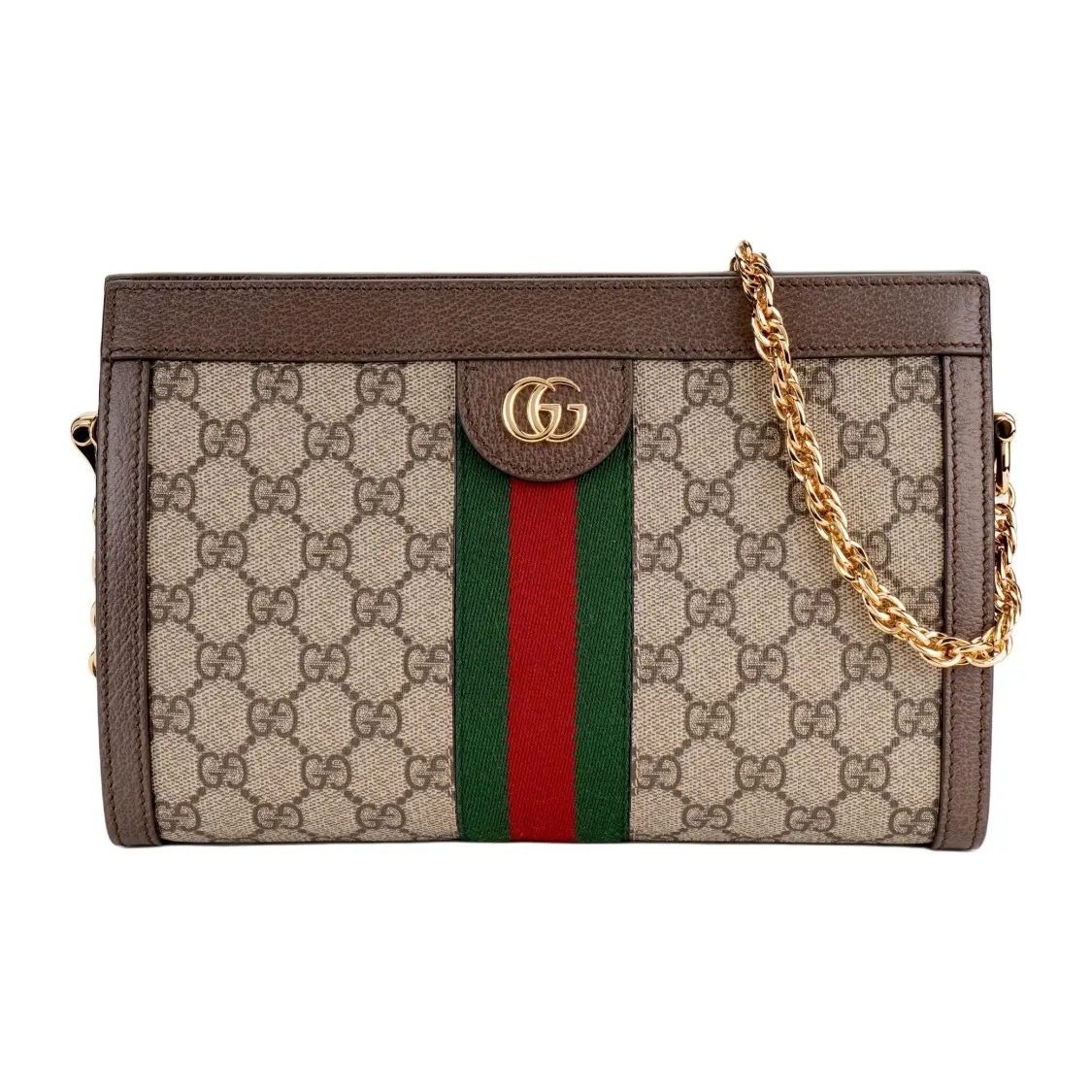 Pre-owned GUCCI canves Shoulder bags Ophidia Chain Shoulder Bag in GG Supreme Canvas with Web Detail and Gold Tone Hardware