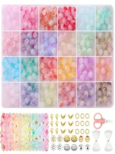 8mm Glass Beaded Set, Colorful Beads & Accessories & Scissors & Elastic Thread, DIY Jewelry Making Supplies for Bracelet & Necklace, Diy Beading Accessories