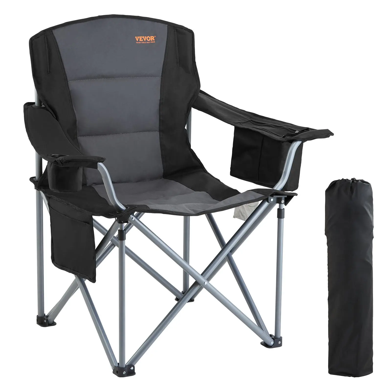 【summerfinds】VEVOR Camp Chair, Heavy-Duty Folding Chair for Adults Supports 350 lbs, 600D Oxford Fabric with Cooler Bag, Padded Lumbar Support, and Cup Holder for Camping, Campchair, Collapsible Folding Chair