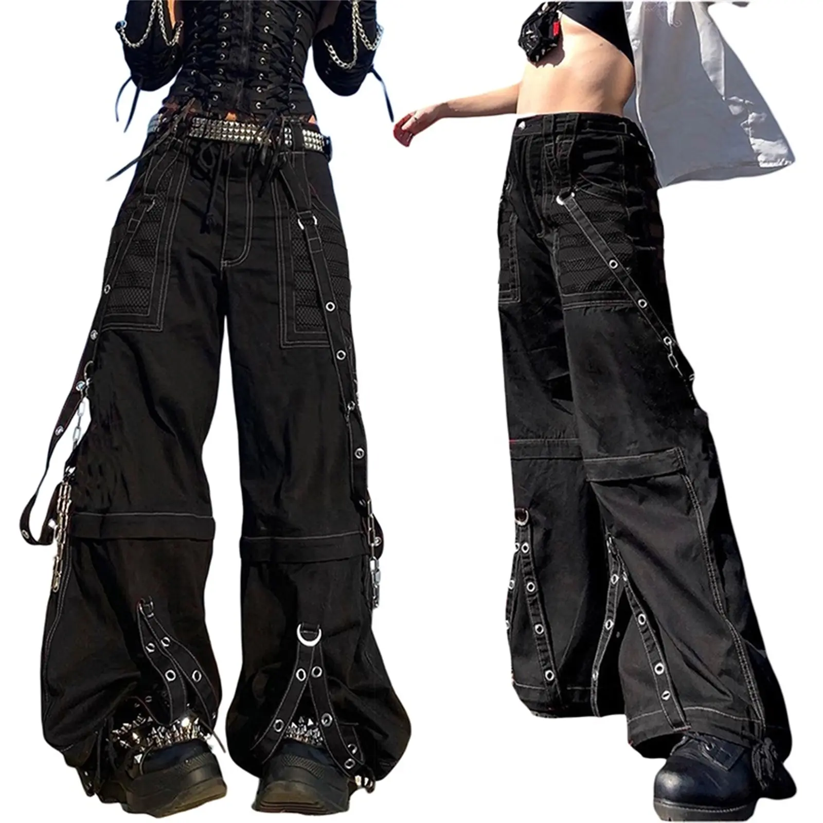 Women Y2k Pants Goth Punk Emo Baggy Bell Bottom Jeans Y2k Wide Leg Harajuku Grunge Pants Cargo Pants Hip Hop Clothes