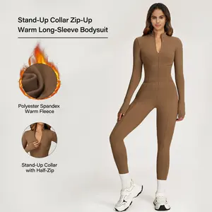 NVWA Women's High-Elastic Full-Length Long-Sleeved Tight Zipper Quick-Dry Jumpsuit - Polyester Blend, Solid Color, Stylish Activewear, Workout Apparel for Yoga, Gym