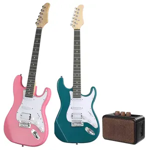 KST Stylish H-S-S Pickup Electric Guitar Kit with 5W Amp Bag Strap Strings Lake Blue Body White Pickguard 22 Frets 5-Way Switch Bluetooth 5.0 Guitar Set with Accessories Beginner Guitar Package with Amp Kit with Amp and Accessories beginner kit