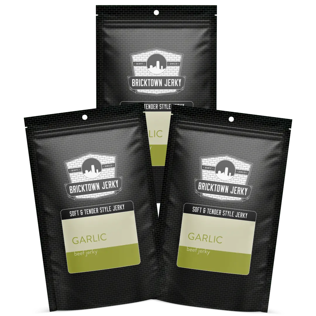 3 Pack - Soft and Tender Garlic Beef Jerky - Bold Garlic Flavor - Perfect Blend of Premium Ingredients, Made in the USA, USDA Certified High Protein Dried Meat Snack - 7.5 oz.