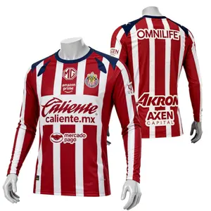 2526 Chivas CD Guadalajara Home Jersey Vintage Mexico Red and White Stripe Long Sleeve Top Football Jersey LIGAMX