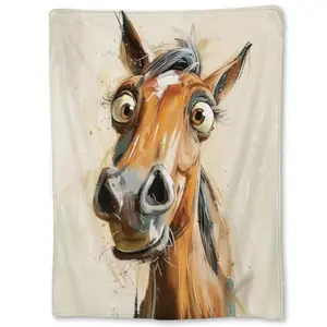 Funny Horse Blanket, Soft Flannel Hilarious Horse Face Throw Blanket for Couch, Bed, Travel, Living Room & Home Decor, Lightweight Cozy Warm Fuzzy Blankets for Adults Women Kids 60×50 in