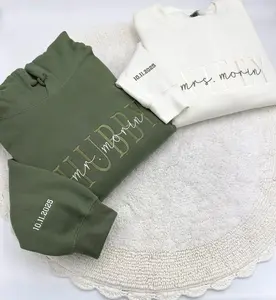 Embroidered Wifey/Hubby Sweatshirt, Embroidered Wifey Sweatshirt, Personalized Gift for Wife, Future Mrs., Wedding Gift Bride, Custom date on sleeve, Engagement Gift