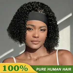 Ronashow 100% Human Hair Headband Wig Curly Deep Wave  Hair Glueless Wigs human hair  Machine Made No Lace deep Wavy Curly Headband Wig Natural Color