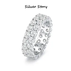 Double Row Full Eternity Band Ring, 925 Sterling Silver, Sparkling Round Cut Zircon Stackable Ring, Hypoallergenic, Waterproof, Statement Wedding Band for Women Men, Everyday Luxury Jewelry, Perfect Gift for Her/Him, Party & Anniversary Accessories