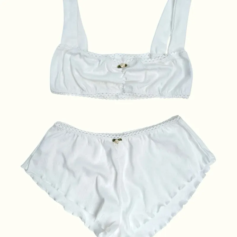 Milanblocks Romantic Floral Pointelle Bralette & Panty Set Blue Flower Fabric Womenswear Knit Fit