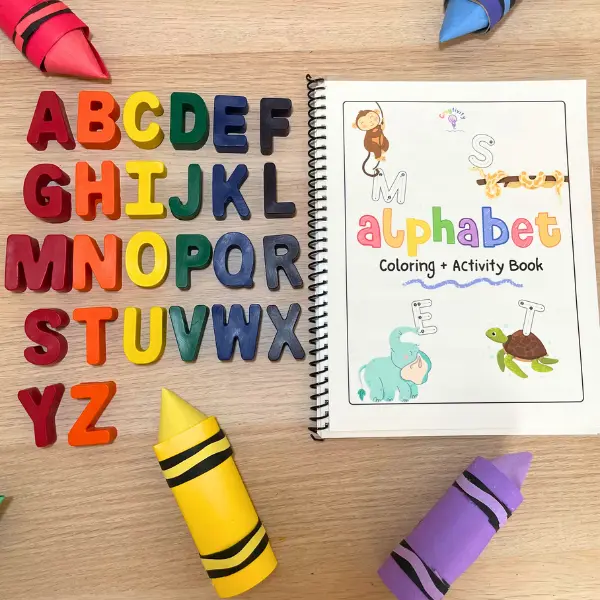 Alphabet Activity Book with A to Z Crayons Color Play and Learn Letter Sounds Writing Preschool Kindergarten Homeschool Interactive Learning Pages Teacher Parent Guide