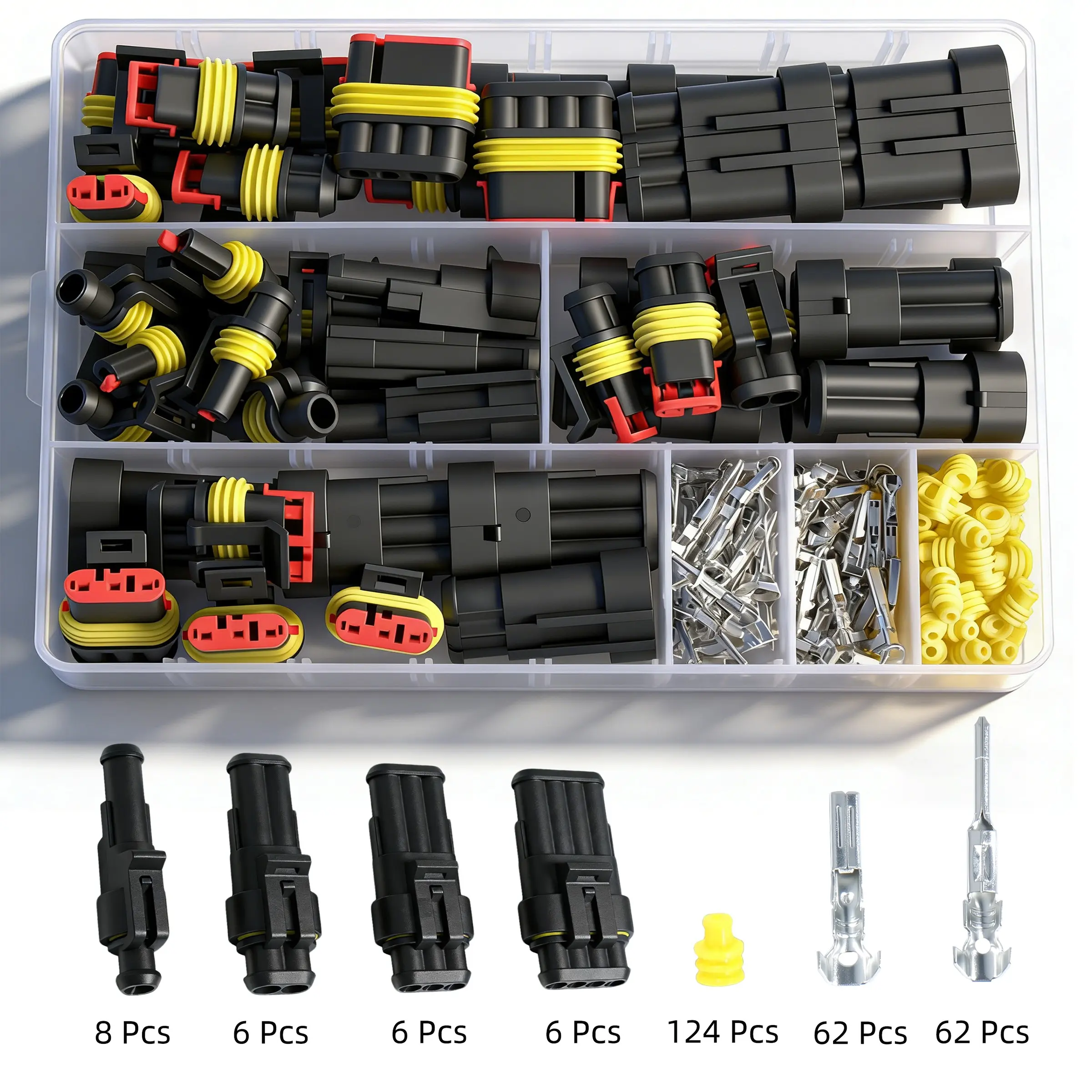352-Piece Waterproof Car Electrical Connector Terminal Kit, Durable Reliable Connectors, Waterproof Protective Connectors, Automotive Wire Connectors Plug, 1/2/3/4 Pin Connectors, Wiring Connectors Kit, Waterproof Connector Set, Model Xinghao 352