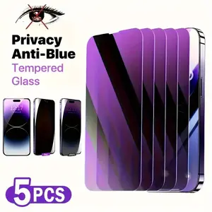5 pack Anti-Blue Light Privacy Protective Smartphone Tempered Glass Film Screen Protectors Compatible with iPhone 17/16/15/14/13/12/11 Pro/Pro Max/Plus/Mini/17 Air/16e/X/XS/XR/XS MAX,Full Coverage,Scratch-Resistant,Anti-Fingerprint,Easy Installation