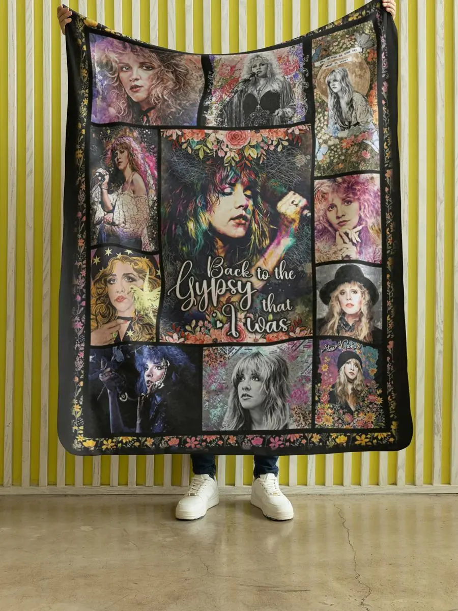 Stevie Nicks Gypsy Era Collage Flannel Blanket, Vintage Rock Music Icon Art Throw, Cozy Sherpa Fleece Blanket for Fans, Bedroom Decor, Gift for Music Lovers