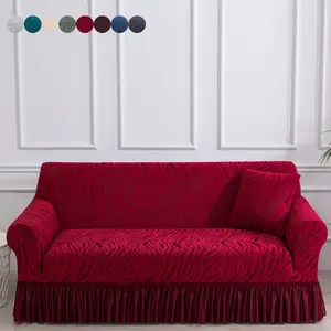 Full Coverage Elastic Jacquard Sofa Cover, Sofa slipcover, Available in Multiple Colors, Anti-cat Scratch & Dust-proof, Fits Single to Four-seat Sofas, Skirted Design, Breathable, Durable & Easy to Clean