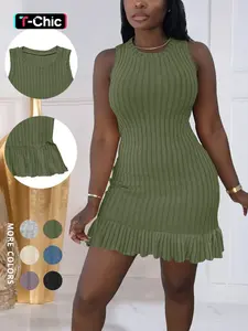 Women's Plain V-Neck Ribbed Dress, Elegant Casual Fitted Short Sleeve Summer Dress for Daily Wear, Womenswear