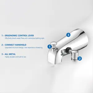 All Metal Bathtub Faucet with 9 Sprayer Settings, Chrome Finish, with Built-in Diverter and Universal Fit Adapters