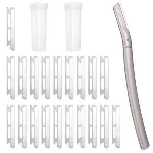 Women's Stainless Steel Makeup Eyebrow Dermaplane Razor - Professional Compact Handle Gentle Non-Irritating Multi-Use Blade Facial Shaver with 20 Refills for Peach Fuzz Removal, Skin Exfoliation, Eyebrow Razors