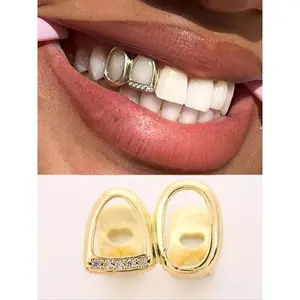 1pc Hollow Patchwork Double Tooth Design Hiphop Style Side Tooth Grillz Tooth Gem, Suitable For Daily Wear For Men And Women(Sheets)