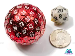 Red & White D100 | Metallic Red Giant Probability Percent D% | Metal Die (1)