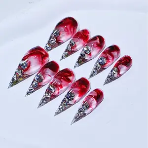 JmDrnails Dragon/cat Claw Nails 10 Pcs Handmade Acrylic Press on Nails Holographic Glitter & 3D Crystal Accents | Salon-Quality Statement Nails