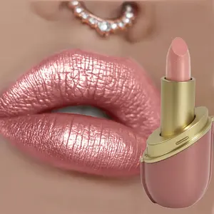 Long-Lasting Shimmer Capsule Lipstick - Coral Tone Moisturizing Lightweight Formula, High-Shine Pearlescent Finish Lip Glaze for All Light Beige Types, Hydrating & Non-Drying, Moisturizing Lipstick, Allskintype Makeup, Sleek Metallic Cap, Creamy Texture