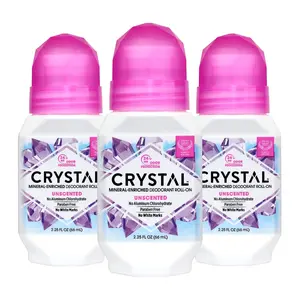 CRYSTAL Deodorant - Mineral Roll on Vegan Deodorant for Women and Men, Unscented - 2.25 fl. oz. (3 Pack) (Packaging May Vary)