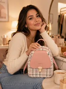 Cute Small Plaid Backpack Purse with Fashion Leather Flap and Secure Zipper Closure, Casual Lightweight Mini Shoulder Bag for Teen Girls Women College Travel and Shopping, Lovely Christmas Valentines Day Halloween Birthday Gift for Her