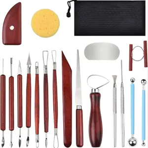 Clay Tools 19pcs, Sculpture Clay Carving Knife Soft, With Wooden Handles and Tool Bag, For Trimming, Embossing Pattern, Sculpting, Modeling, Shaping, For Adults and Kids