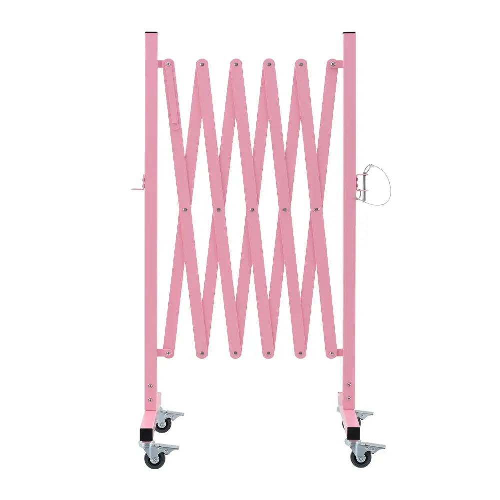 GYMTIME Expandable Metal Barricade, Portable Safety Barrier with Casters,, Adjustable Temporary Fence for Garden Indoor,Airport,School, 8 Feet, Pink