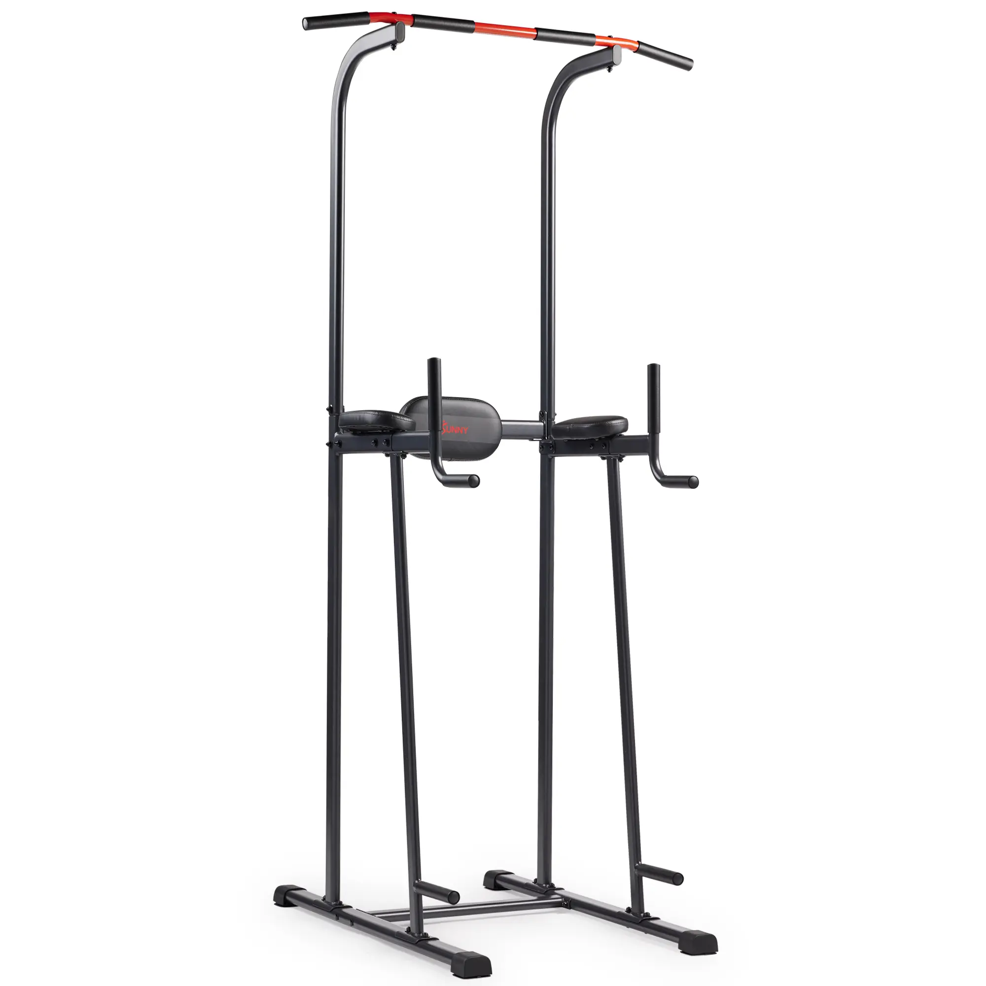 SUNNY Essential Power Tower Whole Body Workout Home Gym Fitness Equipment with Multi Functional Pull Up Dip Push Up Station Captain Chair Leg Raise and Core Training Heavy Duty Stable Design Comfortable Padding Add On Options 300 lbs Capacity