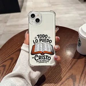 Inspirational Bible Text Transparent Four-Corner Airbag Anti-Fall Phone Case, Suitable for iPhone 17 Air/16 Plus/15 Pro Max/14 Pro/13/12/11/XS Max/X Phone Case, Ideal Gift for Family, Friends, Lovers,Boyfriend,Girlfriend, Best Choice for Gifts SJFSTMTKK34