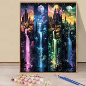 Paint by Numbers Kit for Adults Beginners - 16x20in/40x50cm Color Canvas, Easy DIY Dream Castle Four Seasons Acrylic Painting Set, Diy Painting Tool, Diy Painting Supplies - Home Wall Decor, Gift for Birthday, Mother's Day and Christmas, Without Frame