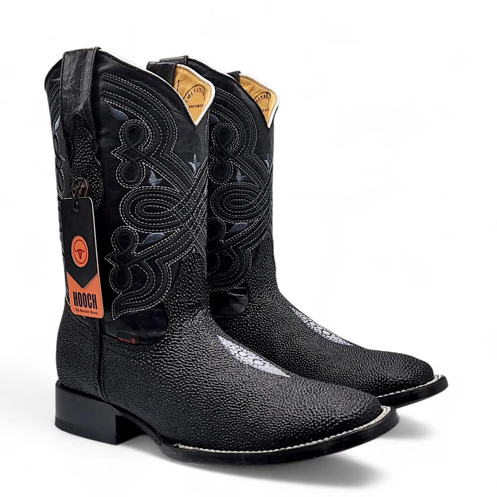 Stingray Print Western Boots Wide Square Toe Single Stone - Men's
