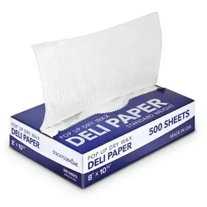 500 Count Pre-Cut Deli Wax Paper Sheets, 8” Heavy Duty Pop Up Dry Wax Sheets for Restaurant, Disposable Deli Paper for Food, Waxed Paper Sheets for Burrito, Hot Dog or Sandwich, Stock Your Home