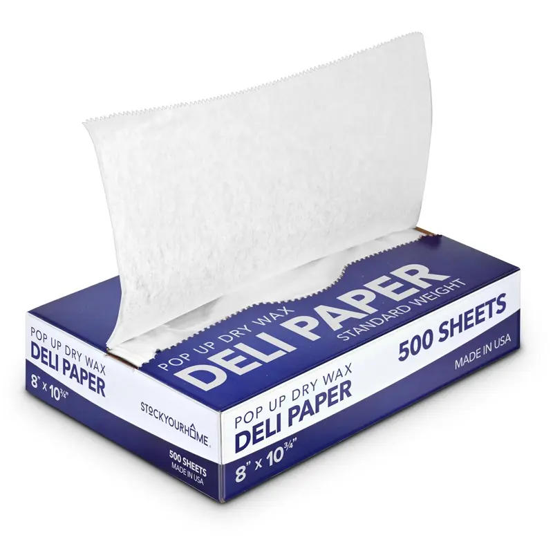 500 Count Pre-Cut Deli Wax Paper Sheets, 8” Heavy Duty Pop Up Dry Wax Sheets for Restaurant, Disposable Deli Paper for Food, Waxed Paper Sheets for Burrito, Hot Dog or Sandwich, Stock Your Home