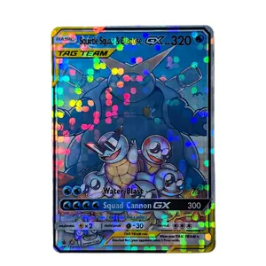 Squirtle Squad & Blastoise GX Card Edge to Edge Fractal Glass Holo Finish Standard English Back