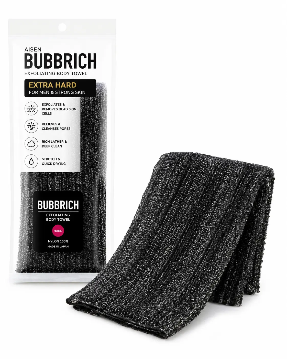 Japanese Exfoliating Body Towels , Aisen BUBBRICH Extra Hard Nylon Bath Scrub Towels for Men, Made in Japan