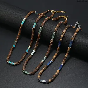 Bohemian Coconut Shell Beaded Choker Necklace, Natural Stone Surfer Beach Necklace, Adjustable Vintage Boho Jewelry Gift For Men Women summervibes,summerwins
