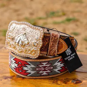 2 Inch Hand-Tooled Artesanal Beaded Leather Belt