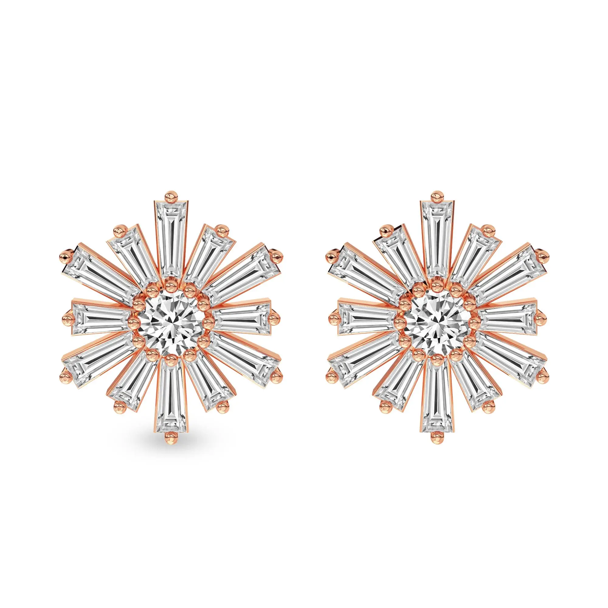 Lab Diamond Fashion Earrings 14Kt Rose Gold 4Ct Sunflower Fashion Lab Diamond Stud Earrings F-G Color, VS Diamond, IGI Certified - Friendly Diamonds
