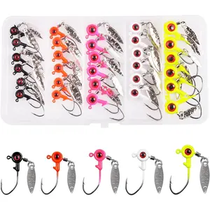 Crappie Jigs Heads for Fishing, 25/30pcs Fishing Jig  Hooks Kit with Underspin Spinner  3D Eyes Swimbait Jig  for Crappie Bass Trout Panfish 1/32 1/16 1/8 3/16 oz