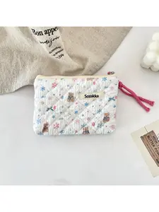 Quilted floral cotton-padded portable storage bag, soft coin purse, envelope bag, Zip Wristlet, cosmetics and miscellaneous storage, Multifunctional Storage Bag