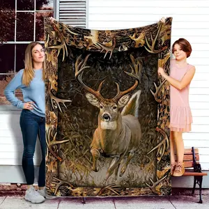 Flannel Painting Elk Printed Blanket, Soft And Skin-Friendly Leisure Sofa Cover Shawl Blanket, Multi-Purpose Nap Blanket  Christmas gift DreamyDwell Textiles