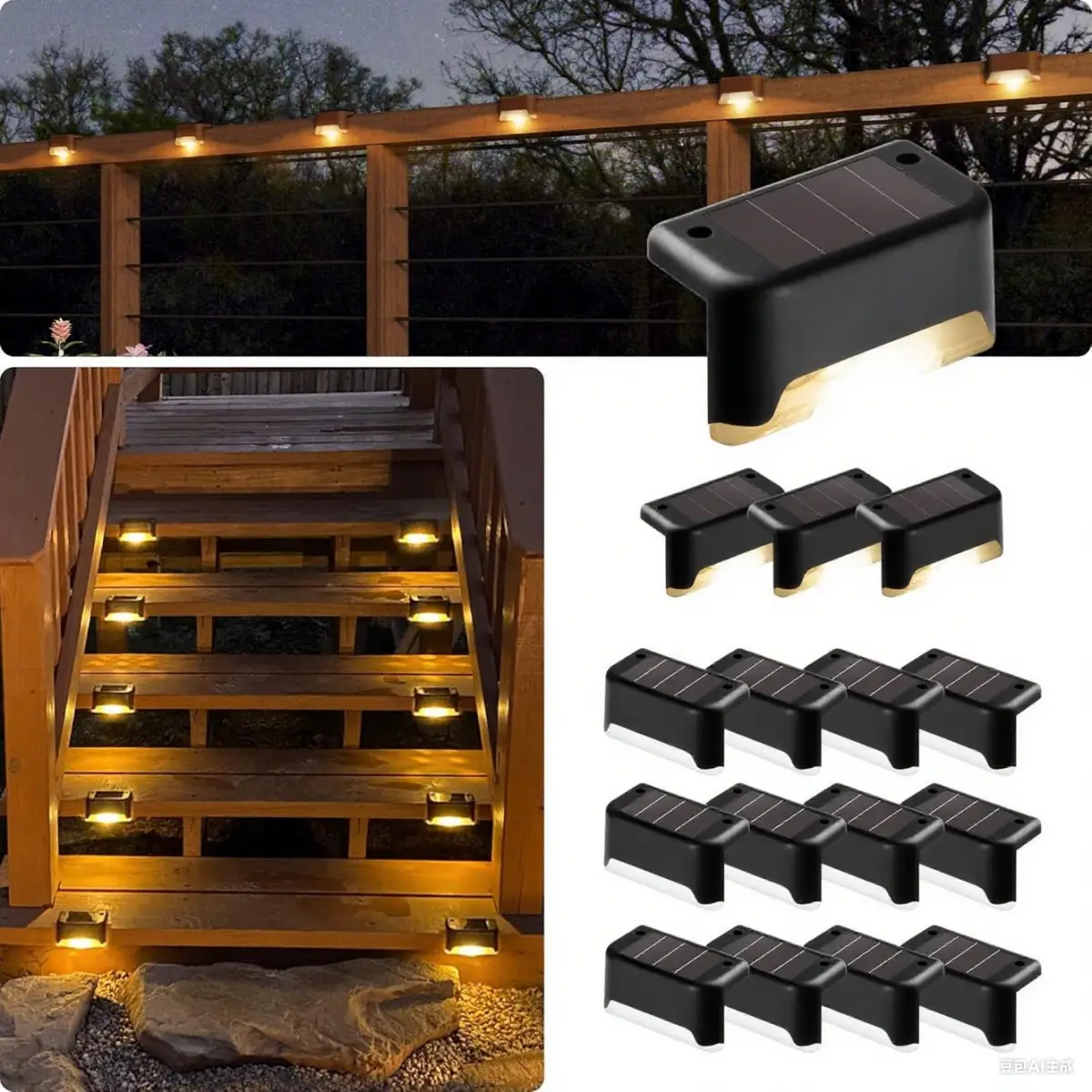[Christmas Halloween Decorations] Led Solar Deck Lights Waterproof and Wide Use for Outdoor Stairs Step Fence Railing Yard and Patio Auto On/Off Easy