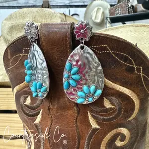 Turquoise  Flower Silver Dangle Earring