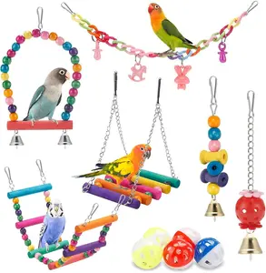 11Pcs Parakeet Cockatiel Bird Toys, Parrots Cage Accessories Swing Wooden Perch Chewing Toy for Budgerigar, Conures, Love Birds, Finches, Budgies - Home Improvement.