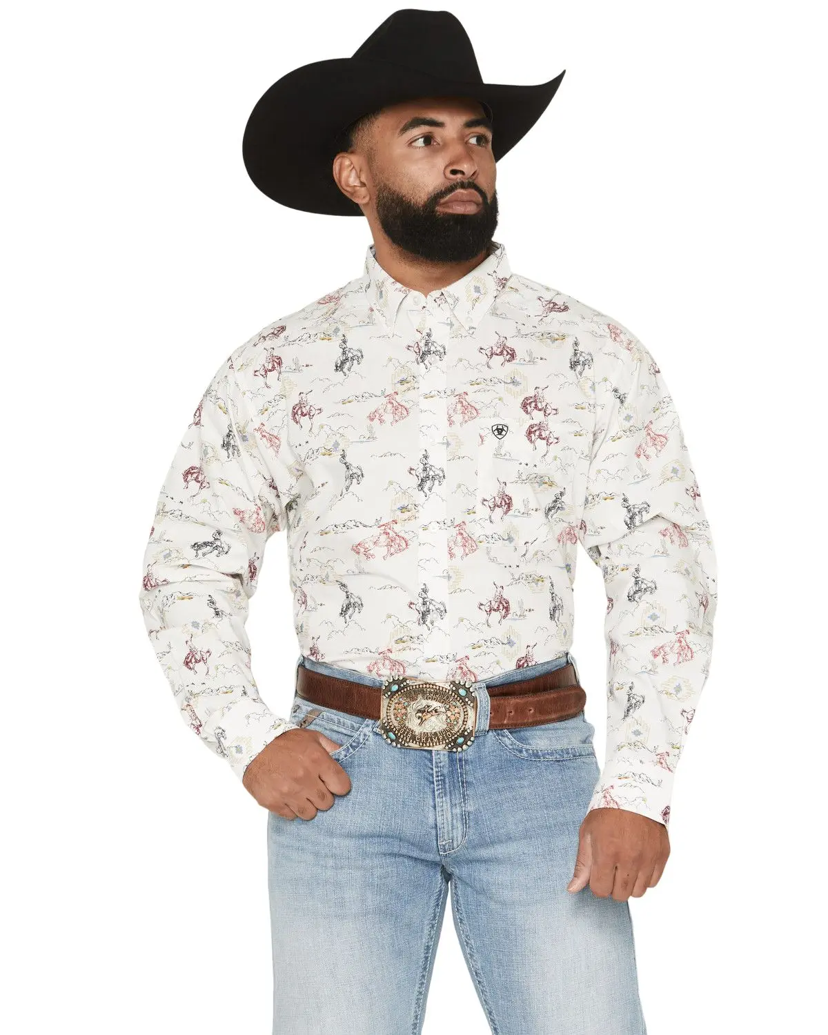 Ariat Men's Men'S Tabor Cowboy Print Long Sleeve Button-Down Western Shirt - 10071606