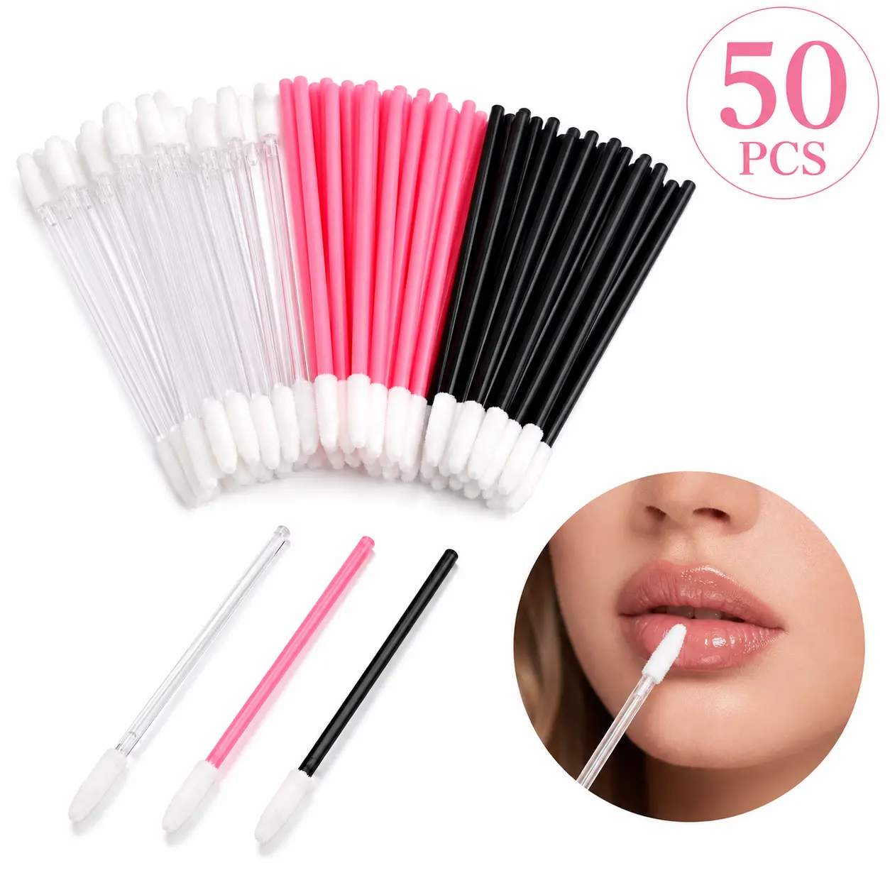Disposable Lip Gloss Applicator Wands, Lip Brush Tips for Lipstick, Lip Oil, Makeup Samples, Beauty Salon, Travel & Daily Touch-Ups